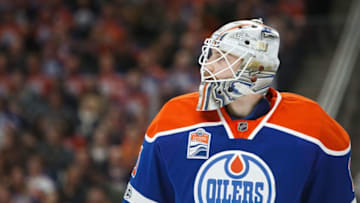 EDMONTON, AB - APRIL 9: Goalie Laurent Brossoit. (Photo by Codie McLachlan/Getty Images)