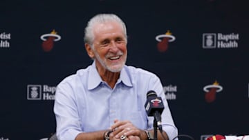 President Pat Riley of the Miami Heat addresses the media (Photo by Michael Reaves/Getty Images)