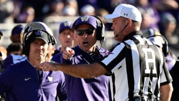 PASADENA, CA - JANUARY 01: Washington Huskies head coach Chris Petersen reacts to a call during the first half in the Rose Bowl Game presented by Northwestern Mutual at the Rose Bowl on January 1, 2019 in Pasadena, California. (Photo by Kevork Djansezian/Getty Images)