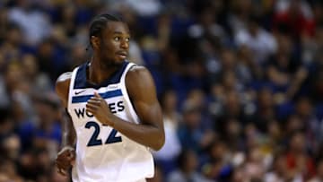 SHANGHAI, CHINA - OCTOBER 08: Andrew Wiggins #22 of the Minnesota Timberwolves in action during the game between the Minnesota Timberwolves and the Golden State Warriors as part of 2017 NBA Global Games China at Mercedes-Benz Arena on October 8, 2017 in Shanghai, China. (Photo by Zhong Zhi/Getty Images)