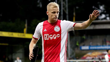 VENLO, NETHERLANDS - AUGUST 17: Donny van de Beek of Ajax celebrates the victory during the Dutch Eredivisie match between VVVvVenlo - Ajax at the Seacon Stadium - De Koel on August 17, 2019 in Venlo Netherlands (Photo by Broer van den Boom/Soccrates/Getty Images)