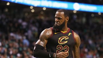 BOSTON, MA - MAY 27: LeBron James #23 of the Cleveland Cavaliers reacts in the second half against the Boston Celtics during Game Seven of the 2018 NBA Eastern Conference Finals at TD Garden on May 27, 2018 in Boston, Massachusetts. NOTE TO USER: User expressly acknowledges and agrees that, by downloading and or using this photograph, User is consenting to the terms and conditions of the Getty Images License Agreement. (Photo by Maddie Meyer/Getty Images)