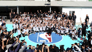 MEXICO CITY, MEXICO - DECEMBER 6: The Brooklyn Nets participates during a NBA Cares School refurbishment as part of the NBA Mexico Games 2017 on December 6, 2017 at the Escuela Maestro Miguel A. Quintana in Mexico City, Mexico. NOTE TO USER: User expressly acknowledges and agrees that, by downloading and/or using this photograph, user is consenting to the terms and conditions of the Getty Images License Agreement. Mandatory Copyright Notice: Copyright 2017 NBAE (Photo by Nathaniel S. Butler/NBAE via Getty Images)