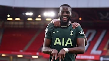 Tottenham Hotspur's French midfielder Tanguy Ndombele celebrates scoring his team's third goal during the English Premier League football match between Sheffield United and Tottenham Hotspur at Bramall Lane in Sheffield, northern England on January 17, 2021. (Photo by Laurence Griffiths / POOL / AFP) / RESTRICTED TO EDITORIAL USE. No use with unauthorized audio, video, data, fixture lists, club/league logos or 'live' services. Online in-match use limited to 120 images. An additional 40 images may be used in extra time. No video emulation. Social media in-match use limited to 120 images. An additional 40 images may be used in extra time. No use in betting publications, games or single club/league/player publications. / (Photo by LAURENCE GRIFFITHS/POOL/AFP via Getty Images)