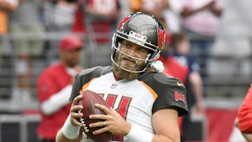 GLENDALE, AZ - OCTOBER 15: Ryan Fitzpatrick #14 of the Tampa Bay Buccaneers warms up prior to a game against the Arizona Cardinals at University of Phoenix Stadium on October 15, 2017 in Glendale, Arizona. (Photo by Norm Hall/Getty Images)