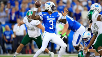 LEXINGTON, KENTUCKY - SEPTEMBER 07: Terry Wilson #3 of the Kentucky Wildcats looks to pass the ball against the Eastern Michigan Eagles at Commonwealth Stadium on September 07, 2019 in Lexington, Kentucky. (Photo by Andy Lyons/Getty Images)