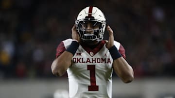 WACO, TEXAS - NOVEMBER 16: Jalen Hurts #1 of the Oklahoma Sooners at McLane Stadium on November 16, 2019 in Waco, Texas. (Photo by Ronald Martinez/Getty Images)
