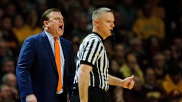 MINNEAPOLIS, MN - JANUARY 3: Head coach Brad Underwood of the Illinois Fighting Illini reacts during the game against the Minnesota Golden Gophers on January 3, 2018 at Williams Arena in Minneapolis, Minnesota. (Photo by Hannah Foslien/Getty Images)