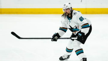 ST. LOUIS, MO - MAY 17: San Jose Sharks' Erik Karlsson on the ice during the second period of Game 4 of the NHL hockey Stanley Cup Western Conference final series between the St. Louis Blues and the San Jose Sharks on May 17, 2019, at the Enterprise Center in St. Louis, MO. (Photo by Tim Spyers/Icon Sportswire via Getty Images)
