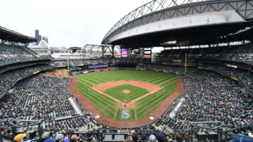 SEATTLE, WA - APRIL 15: A high wide-angle shot of Safeco Field during the game between the Oakland Athletics and the Seattle Mariners at Safeco Field on Sunday, April 15, 2018 in Seattle, Washington. (Photo by Rod Mar/MLB Photos via Getty Images)