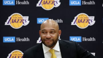 EL SEGUNDO, CALIFORNIA - JUNE 06: New head coach of the Los Angeles Lakers Darvin Ham speaks to the media during a press conference at UCLA Health Training Center on June 06, 2022 in El Segundo, California. (Photo by Harry How/Getty Images)