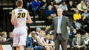 Feb 14, 2016; Iowa City, IA, USA; Iowa Hawkeyes head coach Fran McCaffery reacts to forward Jarrod Uthoff (20) against the Minnesota Golden Gophers during the first half at Carver-Hawkeye Arena. Mandatory Credit: Jeffrey Becker-USA TODAY Sports