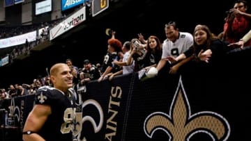 December 16, 2012; New Orleans, LA, USA; New Orleans Saints tight end Jimmy Graham (80) runs off the field following a shutout win over the Tampa Bay Buccaneers at the Mercedes-Benz Superdome. The Saints defeated the Buccaneers 41-0. Mandatory Credit: Derick E. Hingle-USA TODAY Sports
