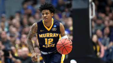 HARTFORD, CONNECTICUT - MARCH 21: Ja Morant #12 of the Murray State Racers drives the ball down court during the first round game of the 2019 NCAA Men's Basketball Tournament against the Marquette Golden Eagles at XL Center on March 21, 2019 in Hartford, Connecticut. (Photo by Rob Carr/Getty Images)
