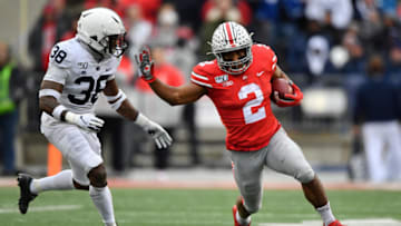 J.K. Dobbins #2 of the Ohio State Buckeyes runs with the ball against the Penn State Nittany Lions (Photo by Jamie Sabau/Getty Images)