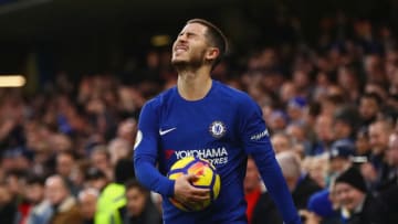 LONDON, ENGLAND - DECEMBER 26: Eden Hazard of Chelsea reacts during the Premier League match between Chelsea and Brighton and Hove Albion at Stamford Bridge on December 26, 2017 in London, England. (Photo by Clive Rose/Getty Images)