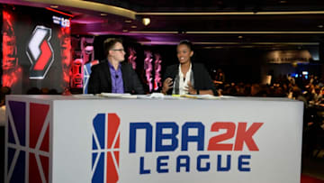 NEW YORK, NY - April 4: Jamie 'Dirk' Ruiz and Swin Cash commentates the 2018 NBA 2K League Draft on April 4, 2018 at the Hulu Theatre at Madison Square Garden in New York City. NOTE TO USER: User expressly acknowledges and agrees that, by downloading and/or using this photograph, user is consenting to the terms and conditions of the Getty Images License Agreement. Mandatory Copyright Notice: Copyright 2018 NBAE (Photo by David Dow/NBAE via Getty Images)
