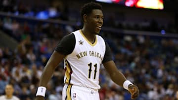 NEW ORLEANS, LA - MARCH 29: Jrue Holiday #11 of the New Orleans Pelicans reacts during the first half of a game against the Dallas Mavericks at the Smoothie King Center on March 29, 2017 in New Orleans, Louisiana. NOTE TO USER: User expressly acknowledges and agrees that, by downloading and or using this photograph, User is consenting to the terms and conditions of the Getty Images License Agreement. (Photo by Jonathan Bachman/Getty Images)