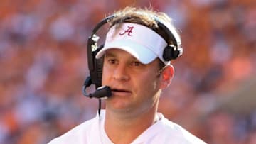 Oct 15, 2016; Knoxville, TN, USA; Alabama Crimson Tide offensive coordinator Lane Kiffin looks on during the first half against the Tennessee Volunteers at Neyland Stadium. Mandatory Credit: Randy Sartin-USA TODAY Sports