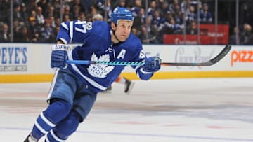 TORONTO,ON - DECEMBER 6: Leo Komarov #47 of the Toronto Maple Leafs skates against the Calgary Flames during an NHL game at the Air Canada Centre on December 6, 2017 in Toronto, Ontario, Canada. The Maple Leafs defeated the Flames 2-1 in an overtime shoot-out. (Photo by Claus Andersen/Getty Images)