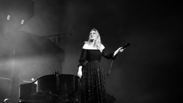 LONDON, ENGLAND - JULY 02: (EDITORS NOTE: Image has been converted to black and white) Adele performs on stage as American Express present BST Hyde Park in Hyde Park on July 02, 2022 in London, England. (Photo by Gareth Cattermole/Getty Images for Adele)