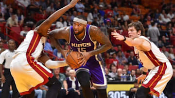 Nov 1, 2016; Miami, FL, USA; Sacramento Kings center DeMarcus Cousins (15) drives the ball in the lane against the Miami Heat during the first half at American Airlines Arena. Mandatory Credit: Jasen Vinlove-USA TODAY Sports