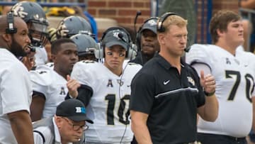 DETROIT, MI - SEPTEMBER 10: Head coach Scott Frost of the UCF Knights watches the game action from the sidelines in the first quarter during a college football game against the Michigan Wolverines at Michigan Stadium on September 10, 2016 in Ann Arbor, Michigan. (Photo by Dave Reginek/Getty Images)