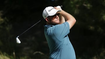 LAS VEGAS, NEVADA - OCTOBER 17: Harry Higgs of the United States plays his shot from the second tee during the third round of The CJ Cup @ Shadow Creek on October 17, 2020 in Las Vegas, Nevada. (Photo by Jeff Gross/Getty Images)