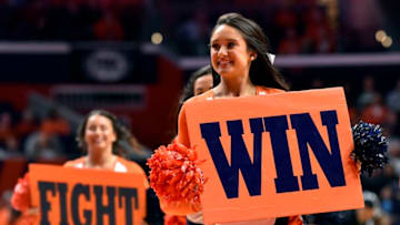 CHAMPAIGN, IL - JANUARY 22: Illinois Fighting Illini cheerleaders perform during the game between the Illinois Fighting Illini and the Michigan State Spartans on January 22, 2018 at the State Farm Center in Champaign, Illinois. (Photo by Quinn Harris/Icon Sportswire via Getty Images)