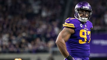Dec 1, 2016; Minneapolis, MN, USA; Minnesota Vikings defensive end Everson Griffen (97) looks on during the fourth quarter against the Dallas Cowboys at U.S. Bank Stadium. The Cowboys defeated the Vikings 17-15. Mandatory Credit: Brace Hemmelgarn-USA TODAY Sports