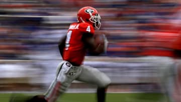 Mecole Hardman #4 of the Georgia Bulldogs (now Kansas City Chiefs) (Photo by Mike Ehrmann/Getty Images)