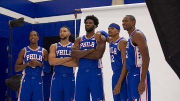 Josh Richardson, Ben Simmons, Joel Embiid, Tobias Harris, Al Horford | Philadelphia 76ers (Photo by Mitchell Leff/Getty Images)