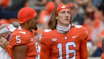 Clemson quarterbacks D.J. Uiagalelei (5) and quarterback Trevor Lawrence (16)Clemson The Citadel Ncaa Football