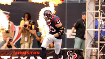 Sep 18, 2016; Houston, TX, USA; Houston Texans defensive end J.J. Watt (99) runs onto the field during pregame introductions prior to the game against the Kansas City Chiefs at NRG Stadium. Mandatory Credit: Erik Williams-USA TODAY Sports