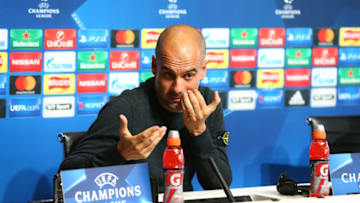 MANCHESTER, ENGLAND - SEPTEMBER 12: Manchester City manager Pep Guardiola during a press conference ahead of the UEFA Champions League match between Manchester City and VfL Borussia Moenchengladbach at the Etihad Stadium on September 12, 2016 in Manchester, England. (Photo by Dave Thompson/Getty Images)