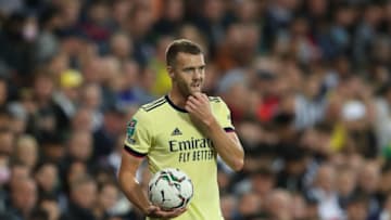 WEST BROMWICH, ENGLAND - AUGUST 25: Calum Chambers of Arsenal during the Carabao Cup Second Round match between West Bromwich Albion and Arsenal at The Hawthorns on August 25, 2021 in West Bromwich, England. (Photo by James Williamson - AMA/Getty Images)