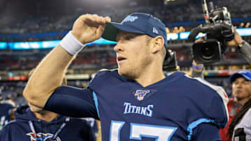 NASHVILLE, TN - NOVEMBER 24: Ryan Tannehill #17 of the Tennessee Titans on the field after a game against the Jacksonville Jaguars at Nissan Stadium on November 24, 2019 in Nashville, Tennessee. The Titans defeated the Jaguars 42-20. (Photo by Wesley Hitt/Getty Images)