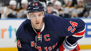 NEW YORK, NY - MARCH 02: Ryan Callahan #24 of the New York Rangers looks on during a face-off against the Boston Bruins at Madison Square Garden on March 2, 2014 in New York City. The Boston Bruins won 6-3. (Photo by Rebecca Taylor/NHLI via Getty Images)