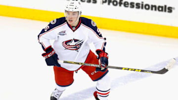 NEW YORK, NY - APRIL 06: Marko Dano #56 of the Columbus Blue Jackets plays in the game against the New York Rangers at Madison Square Garden on April 6, 2015 in New York, New York. (Photo by Paul Bereswill/NHLI via Getty Images)