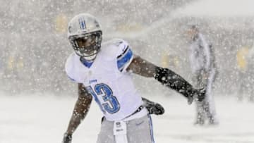 Dec 8, 2013; Philadelphia, PA, USA; Detroit Lions wide receiver Nate Burleson (13) lines up during the first quarter against the Philadelphia Eagles at Lincoln Financial Field. The Eagles defeated the Lions 34-20. Mandatory Credit: Howard Smith-USA TODAY Sports