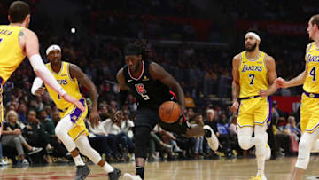 LOS ANGELES, CALIFORNIA - APRIL 05: Montrezl Harrell #5 of the Los Angeles Clippers drives against the Los Angeles Lakers during the second half at Staples Center on April 05, 2019 in Los Angeles, California. NOTE TO USER: User expressly acknowledges and agrees that, by downloading and or using this photograph, User is consenting to the terms and conditions of the Getty Images License Agreement. (Photo by Yong Teck Lim/Getty Images)