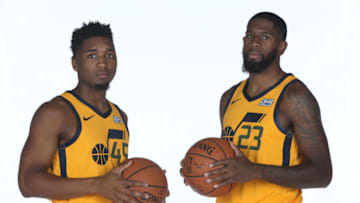 Donovan Mitchell, Royce O'Neale, Utah Jazz. Copyright 2018 NBAE (Photo by Melissa Majchrzak/NBAE via Getty Images)
