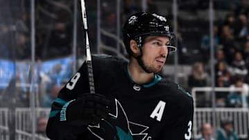 SAN JOSE, CA - OCTOBER 18: Logan Couture #39 of the San Jose Sharks skates after the play against the Buffalo Sabres at SAP Center on October 18, 2018 in San Jose, California (Photo by Brandon Magnus/NHLI via Getty Images)