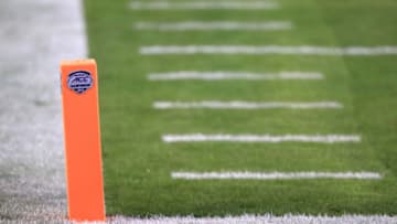 CHARLOTTE, NORTH CAROLINA - DECEMBER 07: A general view of a pylon before the ACC Football Championship game between the Virginia Cavaliers and Clemson Tigers at Bank of America Stadium on December 07, 2019 in Charlotte, North Carolina. (Photo by Streeter Lecka/Getty Images)