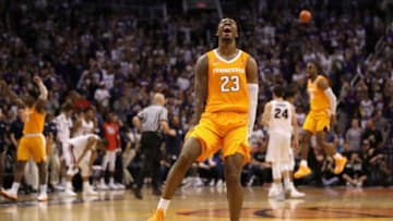 PHOENIX, ARIZONA - DECEMBER 09: Jordan Bowden #23 of the Tennessee Volunteers celebrates after defeating the Gonzaga Bulldogs in the game at Talking Stick Resort Arena on December 9, 2018 in Phoenix, Arizona. The Volunteers defeated the Bulldogs 76-73. (Photo by Christian Petersen/Getty Images)