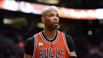 Nov 18, 2015; Phoenix, AZ, USA; Chicago Bulls forward Taj Gibson (22) reacts on the court against the Phoenix Suns at Talking Stick Resort Arena. The Bulls won 103-97. Mandatory Credit: Jennifer Stewart-USA TODAY Sports