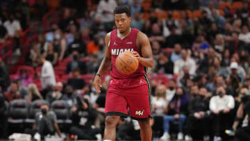 Kyle Lowry #7 of the Miami Heat dribbles the ball up the court against the Denver Nuggets(Photo by Mark Brown/Getty Images)