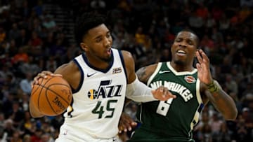 Donovan Mitchell, Utah Jazz. Eric Bledsoe, Milwaukee Bucks. (Photo by Alex Goodlett/Getty Images)
