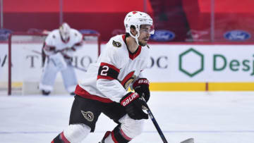MONTREAL, QC - FEBRUARY 04: Artem Zub #2 of the Ottawa Senators skates against the Montreal Canadiens during the first period at the Bell Centre on February 4, 2021 in Montreal, Canada. The Ottawa Senators defeated the Montreal Canadiens 3-2. (Photo by Minas Panagiotakis/Getty Images)