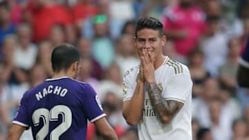 MADRID, SPAIN - AUGUST 24: James Rodriguez of Real Madrid during the La Liga Santander match between Real Madrid v Real Valladolid at the Santiago Bernabeu on August 24, 2019 in Madrid Spain (Photo by David S. Bustamante/Soccrates/Getty Images)